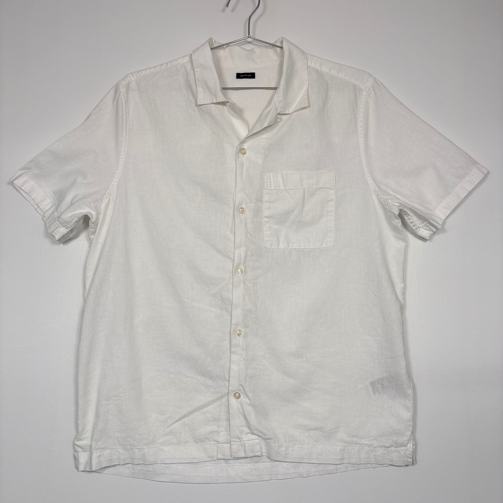 Gap Mens Shirt Size M White Linen Blend Short Sleeve Camp Collar Button Down